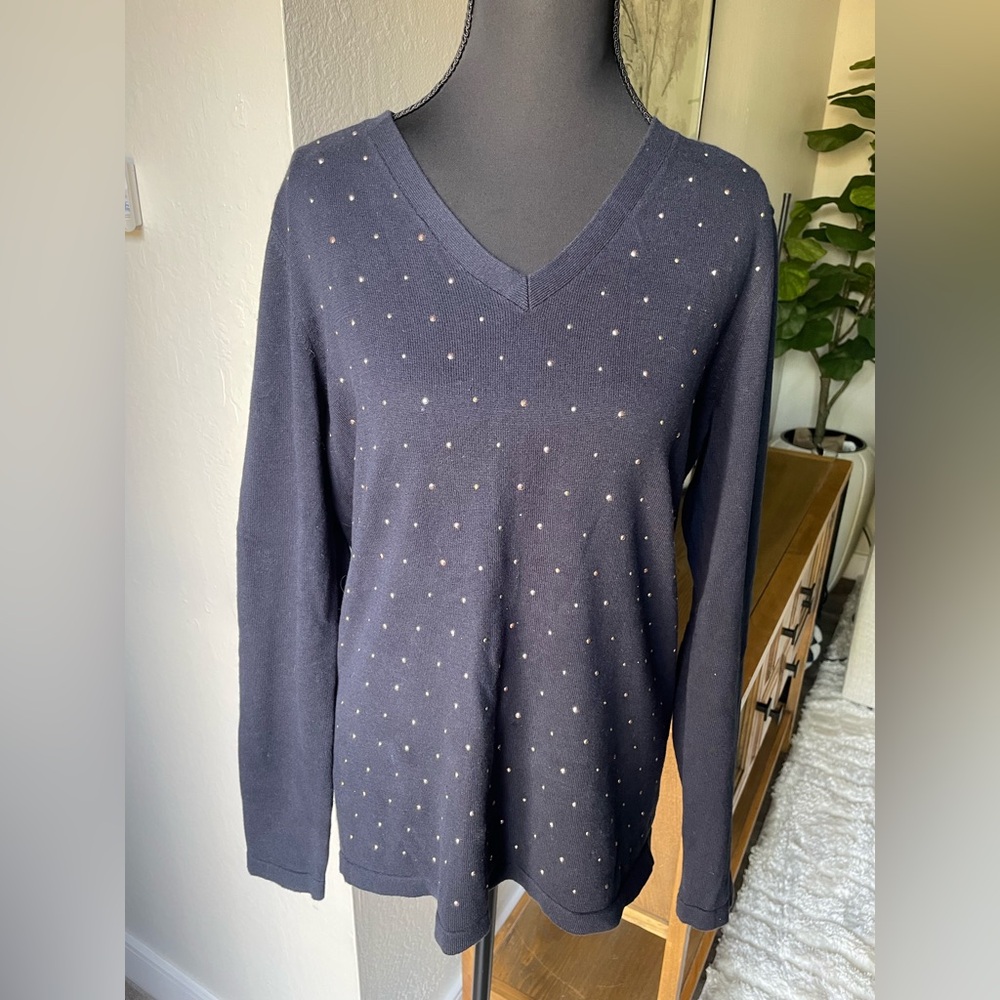 Women’s Tommy Hilfiger V-Neck Navy Blue Sweater with stud detail - Size Medium
